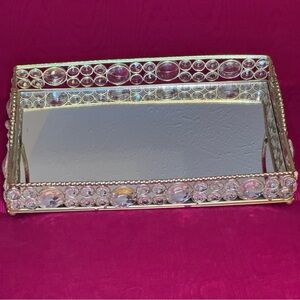 Mirrored Gold Crystal Perfume Vanity Tray